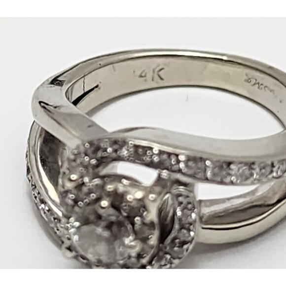Unique 14K Karat Solid White Gold Designer Round Cut Diamond Spiral Ring Size 4